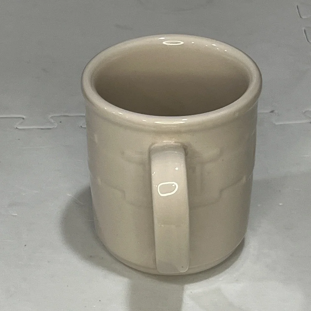 Longaberger Pottery Coffee Mugs Woven Traditions Set 2 USA Vintage Cream Green - Picture 8 of 12